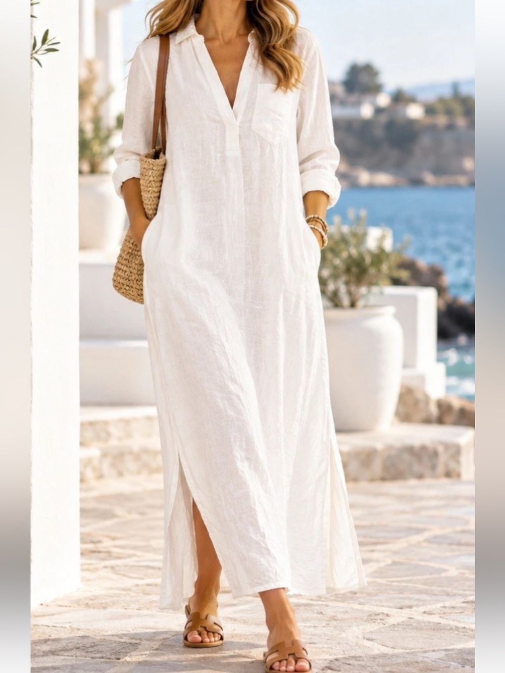 J.Crew White Long beach shirt in linen-cotton blend BP237 Size XXL
